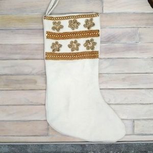 Cynthia Rowley ivory gold bead Christmas stocking
